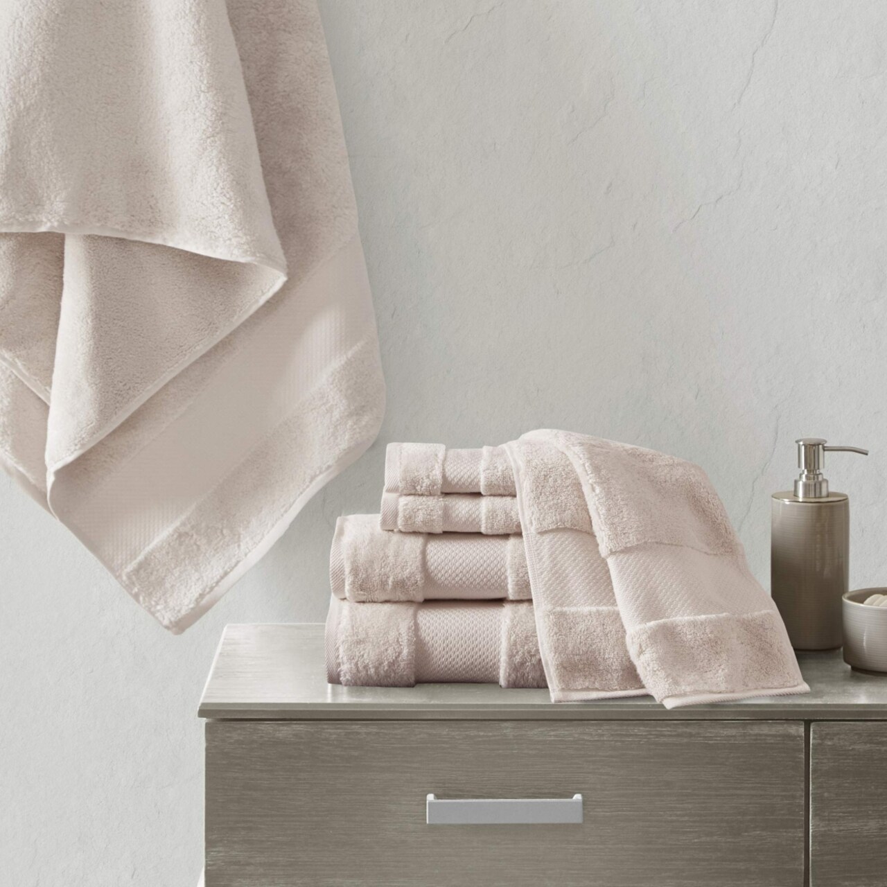 MADISON PARK SIGNATURE Cotton 6 Piece Bath Towel Set in Blush Finish  MPS73-450